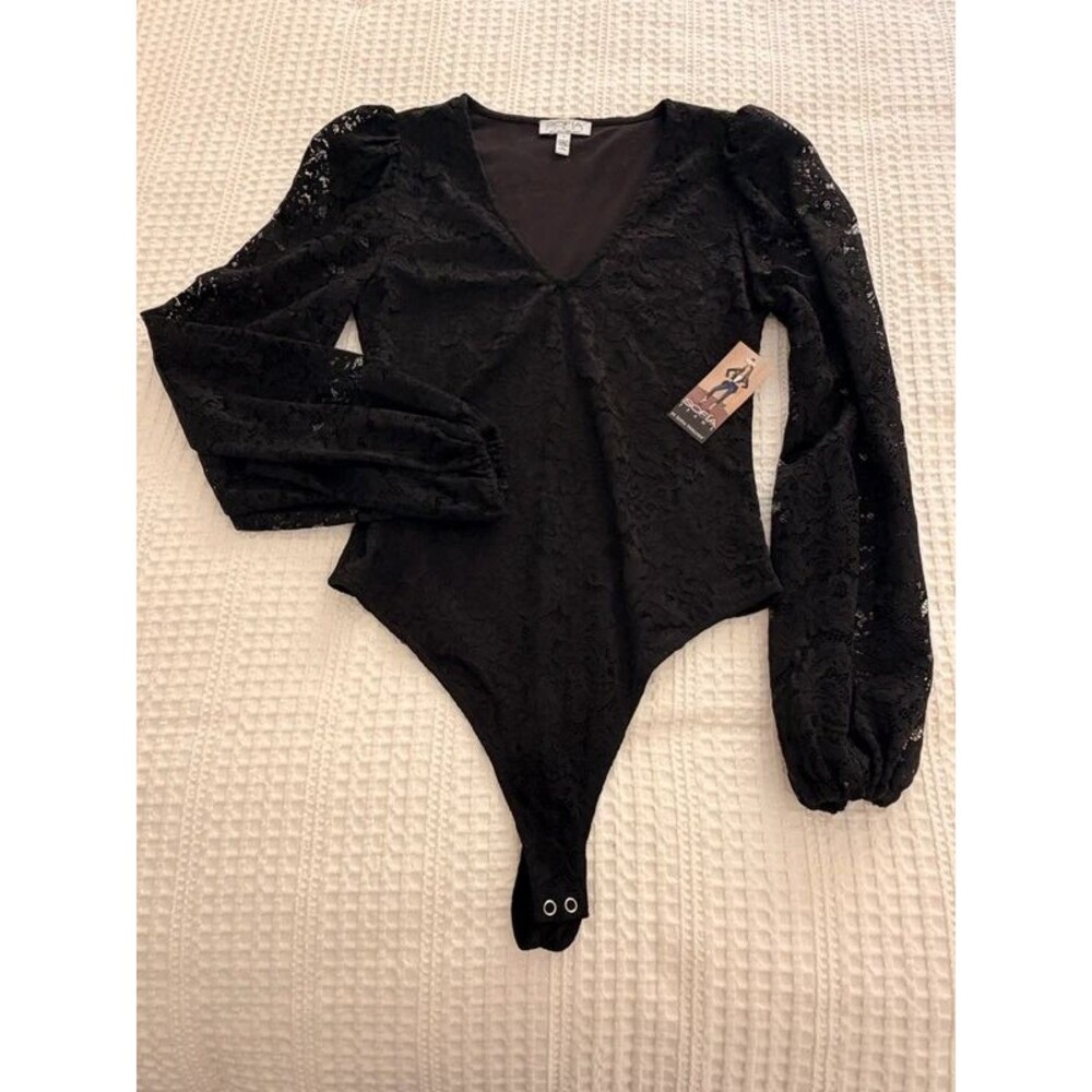 New Sofia Vergara Black Lace Bodysuit Small